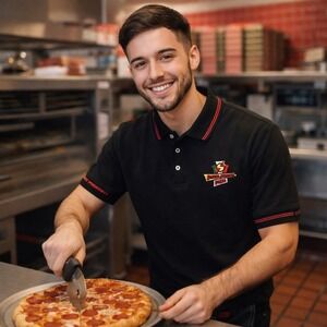 Simple Simon's Pizza Logo Red Trim Mens Size S Novelty Work Employee Logo